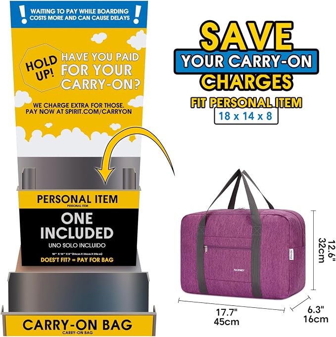 For Spirit Airlines Personal Item Bag Foldable Travel Duffel Bag Tote Carry on Luggage Duffle Overnight for Women and Men - Image 2
