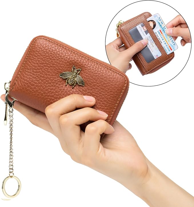 imeetu RFID Credit Card Holder, Small Card Wallet Women, Leather Card Case | Genuine Leather Women's Card & id Cases, Change Coin Purse with Zipper Keychain id Window, 20 Colors & 3 Styles, Daily, Gifts - Image 7