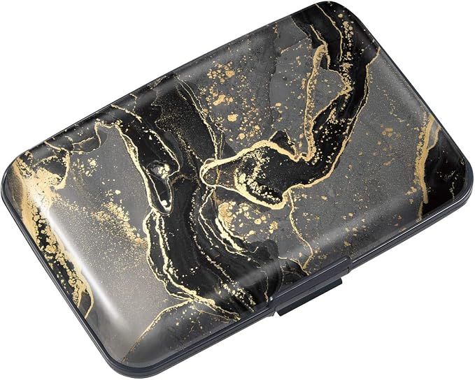 Coco Rossi Credit Card Holder RFID Aluminum Small Mini Wallet Women | Metal Wallet, Business Cards Holder, ID Case, Slim Sleeves, Womens Girls Gift, Carry Proof Wallets for Travel, Black Marble by Coco+Rossi