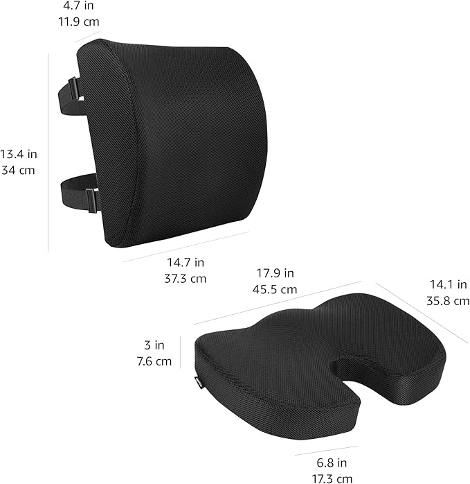 Amazon Basics Comfortable Seat Cushion & Lumbar Support for Office Chairs, Memory Foam with Cooling Gel, Non-Slip, Black - Image 4
