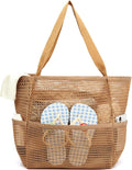 Fammart Mesh Beach Bag for Women, Summer Straw Tote Hobo Pool Bags with Zipper Pocket, Travel Vacation Cruise Essentials 2026 by Fammart