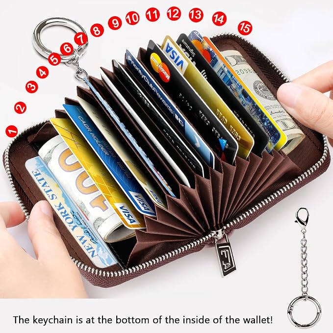 FurArt Zipper Wallet Women RFID Credit Card Holder keychain Wallet | ID Window RFID Blocking Compact Small business 15/16 slots - Image 2