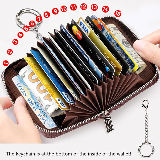 FurArt Zipper Wallet Women RFID Credit Card Holder keychain Wallet | ID Window RFID Blocking Compact Small business 15/16 slots - Image 3