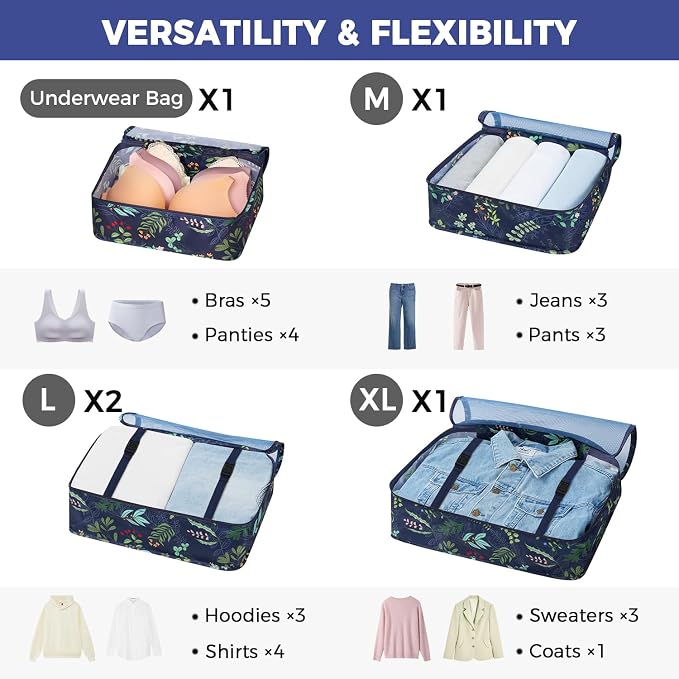 BAGAIL 8 Set Packing Cubes Luggage Packing Organizers for Travel Accessories-Navy Leaf - Image 3