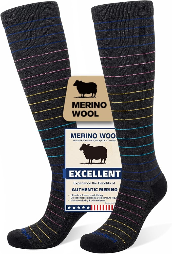 Merino Wool Compression Socks for Women & Men, 20-30 mmHg Knee High Dryarn Socks for Flying, Travel by Unknown