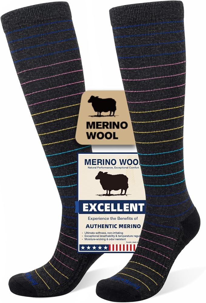 Merino Wool Compression Socks for Women & Men, 20-30 mmHg Knee High Dryarn Socks for Flying, Travel by Unknown