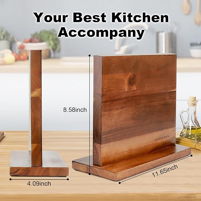 Magnetic Knife Block Double Sided Magnetic Knife Holder Rack with Strong Enhanced Magnets Acacia Wood Magnetic Knife Storage Stand - Image 8