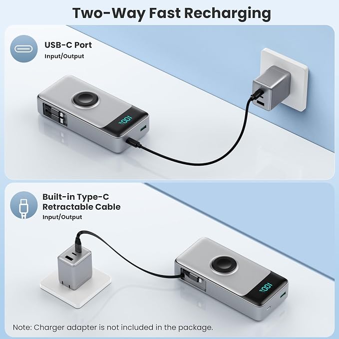 5-in-1 Portable Charger for iPhone,40800mAh Power Bank Built-in Retractable Cable and iWatch Charger,25W PD QC4.0 Fast Charging Battery Pack,Travel Essential Phone Charger for iPhone 17/16/15,Android - Image 5