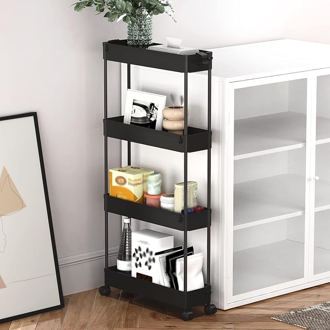 2-piece Set Slim Storage Cart 3 Tier,Bathroom Organizer Rolling Utility,Mobile Shelving Unit Slide Out for Office, Kitchen, Laundry Room & Narrow Places - Image 3