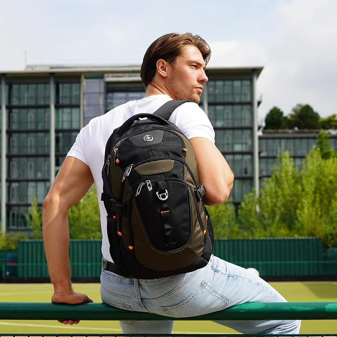 Swissdigital Design Laptop Backpack with USB Charging Port, Travel Backpack Fits 15.6 inches Computer, 31L College School Backpack for Men, Olive/Black | SD803-26 - Image 5