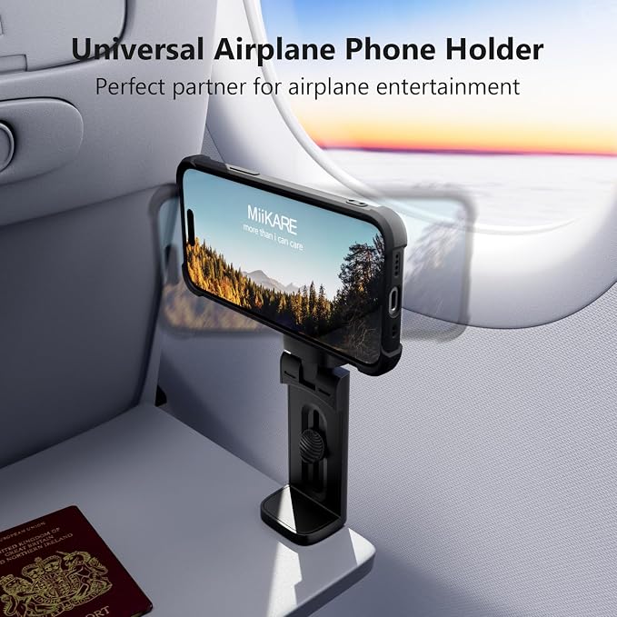 MiiKARE Magnetic Airplane Phone Holder Mount for Magsafe, Classic Black | Universal Hands-free Phone Holer with 360° Rotation for Flying, Accessory Travel Must Haves Phone Stand for Desk, Tray Table - Image 3