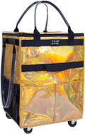Reusable Grocery Bag with Wheels, Medium Glitter Gold Rolling Tote | 8 Pockets, Zipper Cover, Foldable for Women, Kitchen, Travel, Carries Up to 66LBS by TOJNMAKE