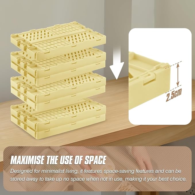 4 Pcs Collapsible Storage Crates, 10x5.9x4 inches Space-Saving Folding Containers, Stackable Plastic Boxes for Home Kitchen Office Bedroom Bathroom, Beige - Image 6