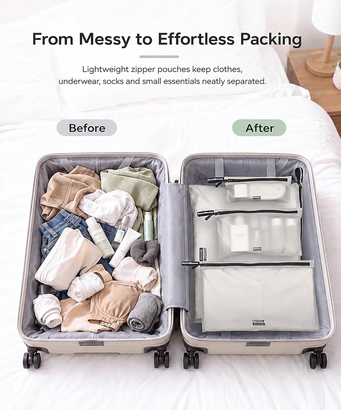 Ultralight Travel Organizer Bags, 4 Set Lightweight Zipper Pouches for Packing, Soft Packing Cubes for Carry-On Suitcase, Clothes, Underwear, Toiletries and Small Essentials, Mist Gray - Image 4