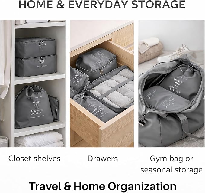 7 Set Packing Cubes For Travel | Luggage Organizer Bags With Shoe, Laundry Bag, Accessory Pouch And Lingerie Bag | Durable And Space Saving Suitcase Organizer For Travel Essentials | Grey - Image 9