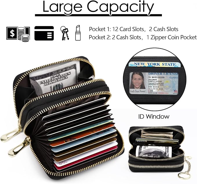 imeetu RFID Credit Card Holder, Small Card Wallet Women, Leather Card Case | Genuine Leather Women's Card & id Cases, Change Coin Purse with Zipper Keychain id Window, 20 Colors & 3 Styles, Daily, Gifts - Image 3