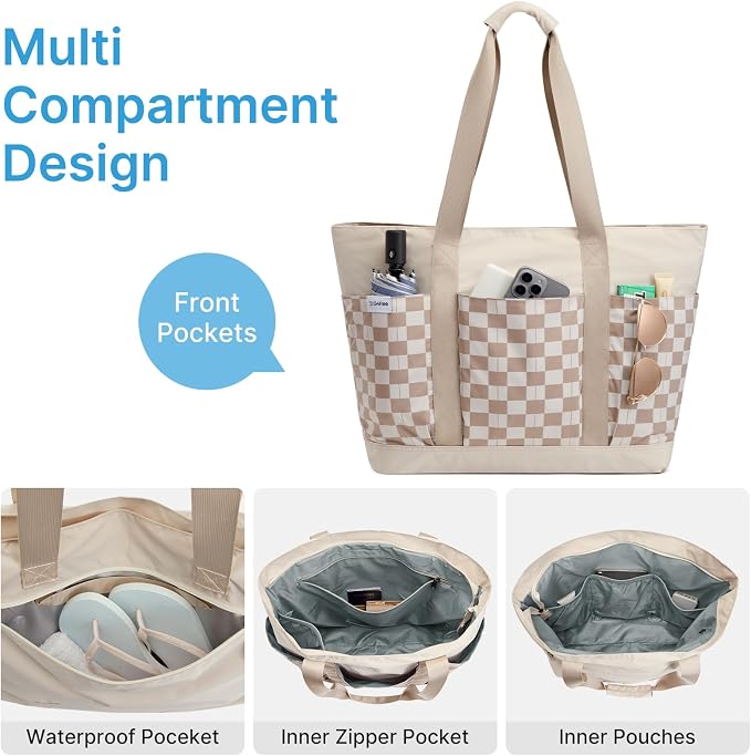G4Free Beach Bag, Waterproof Beach Tote Pool Bags for Women | Compatible with Cup, Large Capacity Sandproof Foldable for Weekender Travel Swim - Image 5