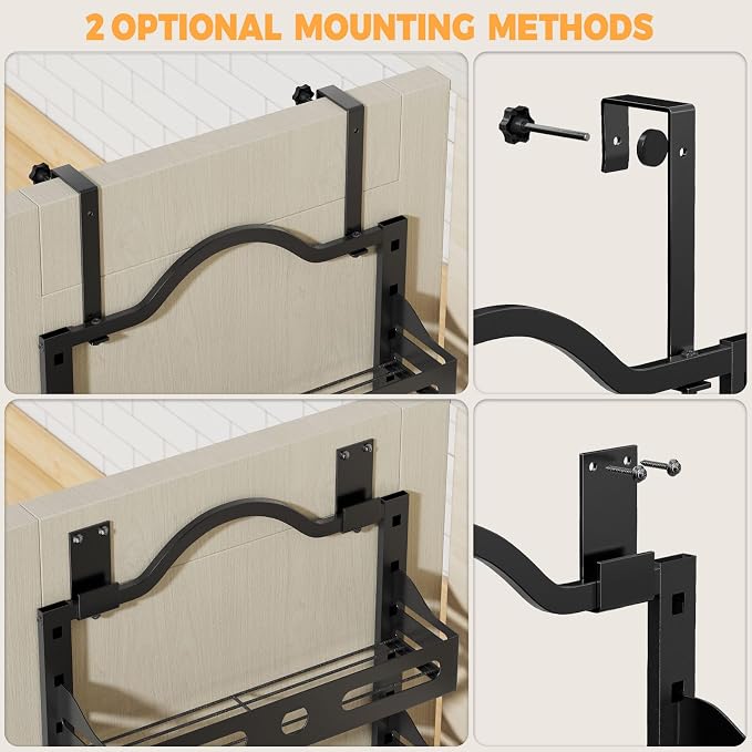 8-Tier Pantry Door Organizer, 2 IN 1 Wall Mount or Over The Door Pantry Organizer, Door Spice Rack with Adjustable Baskets, Over Door Organizer for Kitchen (12.4"W x 5.5"D x 66.1"H,1 Pack, Black) - Image 4