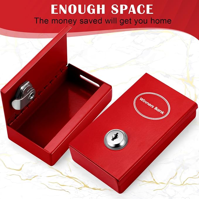 Reallnaive 1 Pack Metal Box for Gamblers Pocket Sized Winner Bank Casino Cash Box with 2 Keys Portable Casino Money Safe strongbox for Cash Saving Go Home Money Gifts(Red,Classic) - Image 6