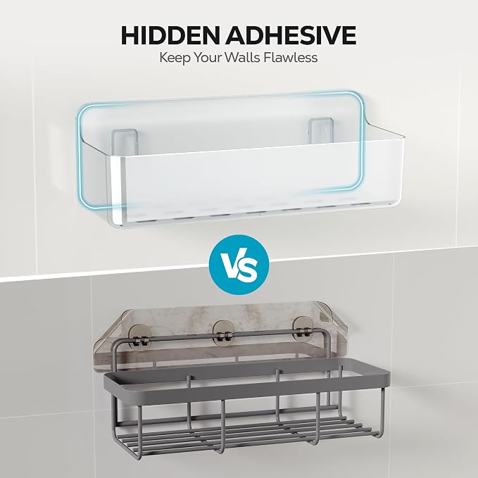 Nieifi Adhesive Shower Shelves, Clear, 5 Pieces | Rustproof ABS, Large Capacity, Removable Design, Easy-Clean, No Drilling Shower Organizer for Bathroom Storage & Home Decor - Image 6