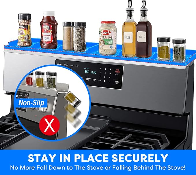 Hydream Stove Top for Shelf Silicone,30 Inch Magnetic Over the Stove Spice Rack of Shelf,Kitchen Organizer Magnet Above Stovetop Flat Back of Storage Suctioned-Blue - Image 6