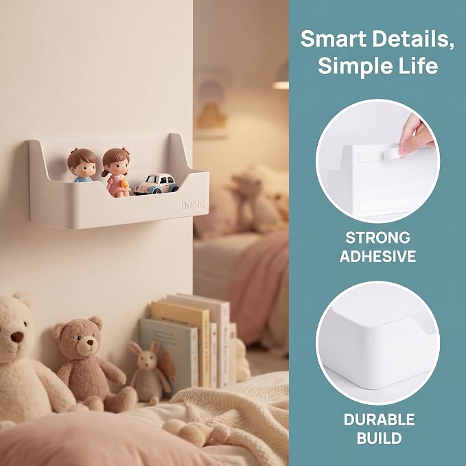 Bedside Shelf,Small Plastic Wall Mounted Adhesive Storage Caddy Shelf Organizer Accessory for Cell Phone,Reading Glasses,Remote Control,Earphone | Great for Home,Office,Dorm (Box Type) - Image 7