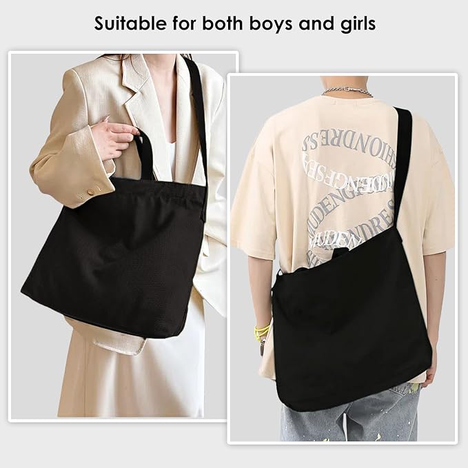 Women's Canvas Tote Bag inside Out Bag with Adjustable Crossbody Strap for Work Travel Shopping Durable Handbag for Men - Image 6