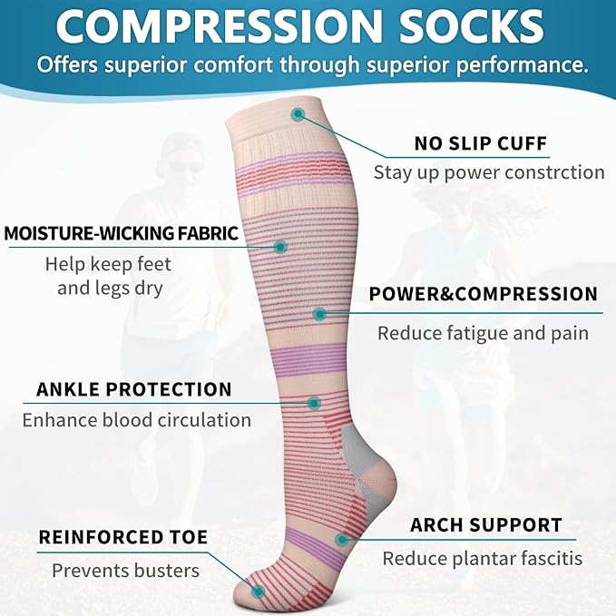 6 Pack Copper Compression Socks for Women and Men Circulation-Best Support for Medical,Running,Nursing,Athletic - Image 5