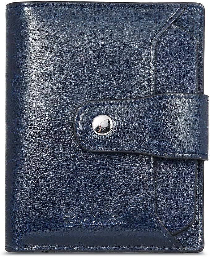 BOSTANTEN Leather Womens Wallet Small RFID Blocking Credit Card Holder | Removable ID Window, Zipper Coin Pocket, Bifold, Minimalist, Fits Small Purses, Daily Use, Ladies Gifts, Blue by BOSTANTEN