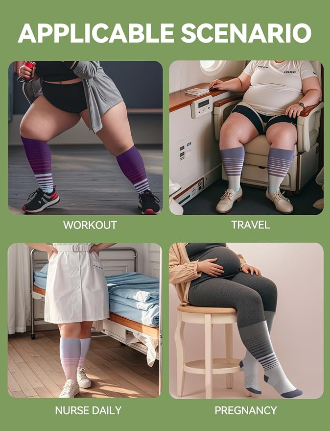 Plus Size Compression Socks for Women & Men Wide Calf, 20-30mmhg Knee High Stockings for Pregnancy, Nurse, Travel - Image 6