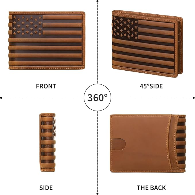 Wallet for Men-Genuine Leather RFID Blocking Bifold Stylish Wallet American Flag Wallet With 1 ID Window (Brown, Without ID Window) - Image 8