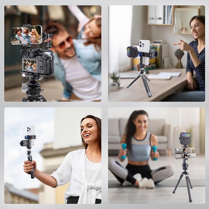 360 Rotation Aluminum Alloy Phone Mount Clamp with Cold Shoe & Arca Plate - Universal Horizontal/Vertical Holder for iPhone Samsung Vlog Live Streaming Camera Accessories 83001 - Image 8