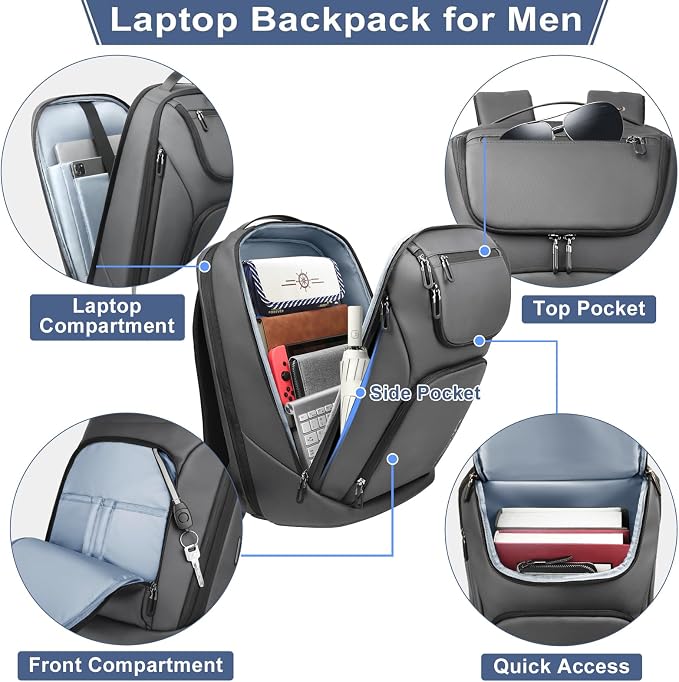 hk Business Smart Backpack for Men Anti-Theft for 17.3 Inch Laptop | with USB Charging Port Water-Resistant Large Durable Compact 30L for Travel College Work - Image 2