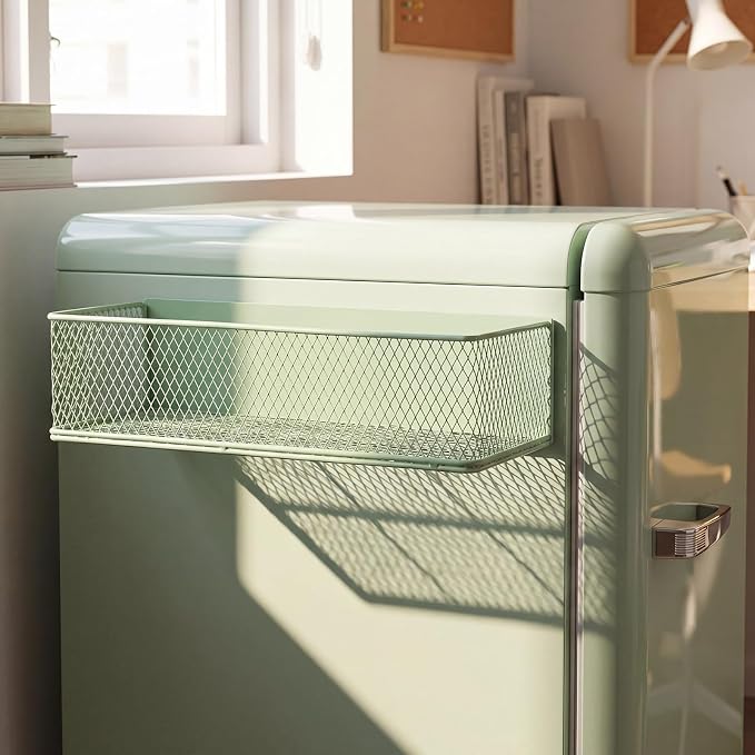 FoldTier 1 Pack Sage Green Magnetic Basket Dorm Mini Fridge Shelf Organizer Kitchen Storage Bin Container Spice Holder for Locker Refrigerator Pantry Dorm Essentials (13.8 x 3.1 x 4.9 Inch) by FoldTier