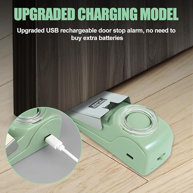 Type-C Rechargeable Door Stop Alarm with 120DB Security Alarm | Heavy Duty ，Floor Wedge Doorstop for Travel Apartment Home House - Image 3