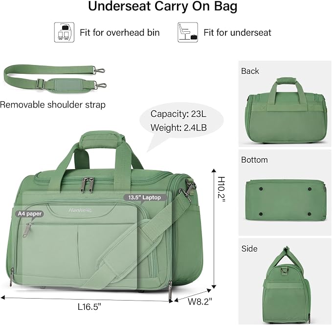 Hanke Small Underseat Carry On Luggage Bags for Travel with 10 Pockets. | Airline Approved Foldable Personal Bag w/ Luggage Sleeve; Tote Duffle & Bento Bag, Flight Attendant Weekender for Men & Women - Image 2