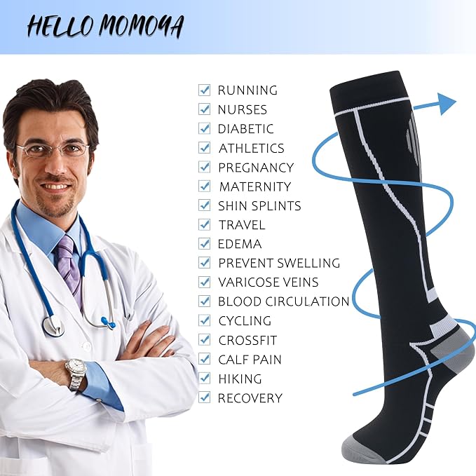 hello momoya Compression Socks for Women Men Circulation Knee High 8 Pairs for Nurses, Running, Travel, Athletic - Image 4