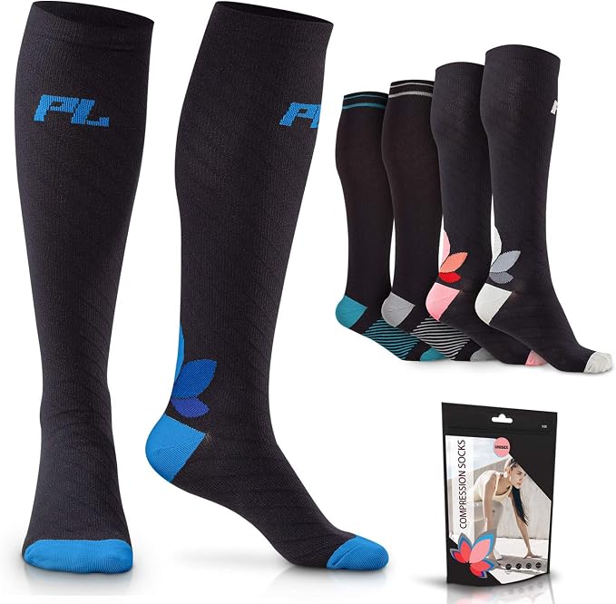 POWERLIX Compression Socks for Women & Men (Pair) for Neuropathy Swelling Pain Relief 20-30 mmHg Medical Knee-high Stockings by POWERLIX