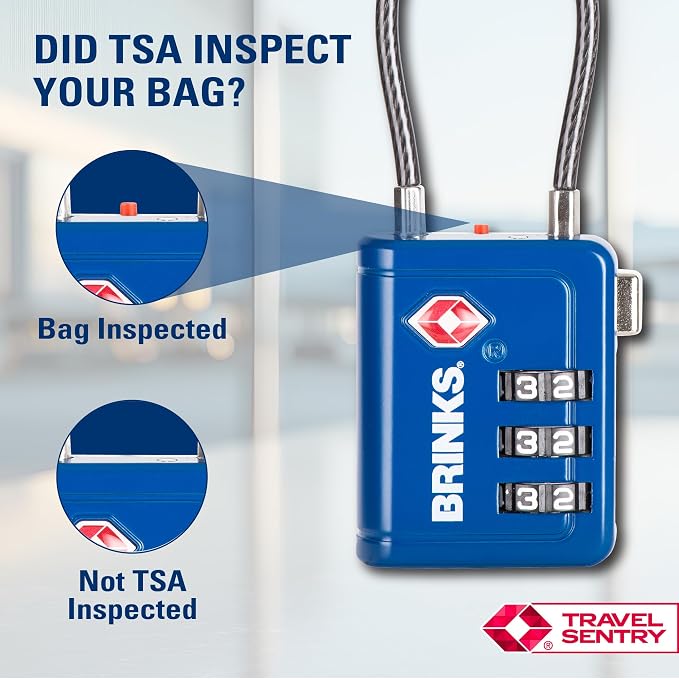 Brinks TSA Accepted Indicator Luggage Lock, Blue - Resettable 3-Dial Combination, 2.5 inch Long Cable Shackle, New More Secure TSA008 Key, 4 Pack - Image 2