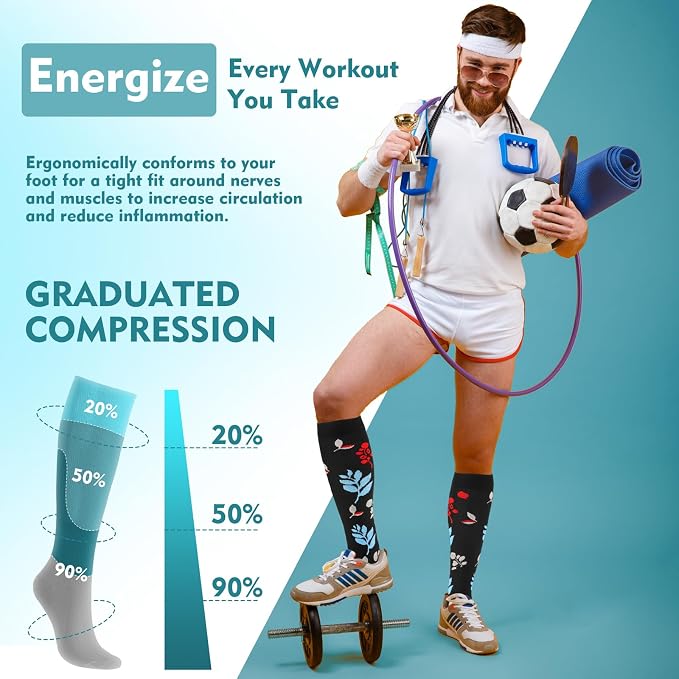 Compression Socks for Women & Men 6 Pairs | 20-30 mmHg Breathable & Moisture-Wicking Comfortable & Skin-Friendly Knee High Support Socks for Nurse, Travel, Pregnancy - Image 4