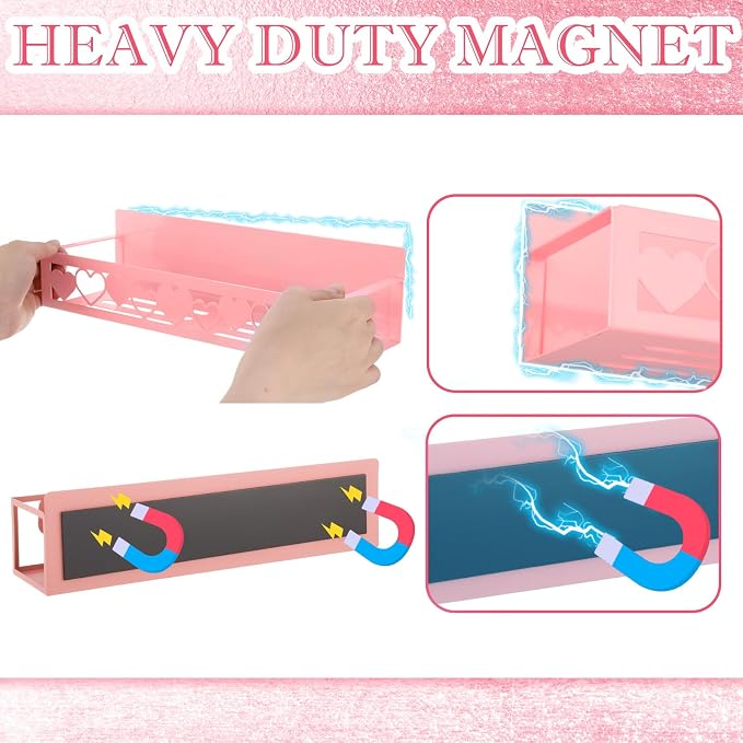 Beeveer 2 Pcs Magnetic Spice Rack for Refrigerator, Pink Heart | Magnetic, No Drilling, Pink Heart Kitchen Decor, Aesthetic Home Accessories, 2 Sizes Metal Storage Shelf for Fridge Spices - Image 4