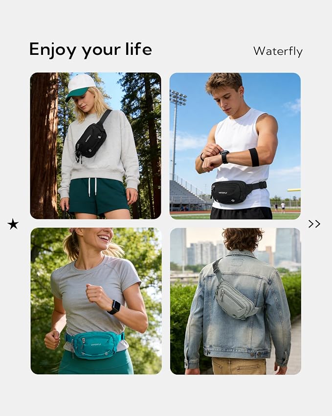 WATERFLY Small RFID Fanny Pack: 1.5L Waist Bag 12" Extender Belt for Hiking | Anti-Theft, Slim Lightweight Water-Resistant Fabric, Reflective Strip, Breathable Padding, Running Travel Walking, Women Men - Image 2