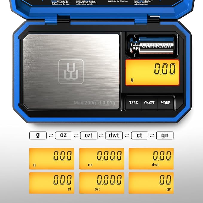 Digital Pocket Scale 200g/0.01g, Digital Gram Scale Precision | Mini Jewelry Scales digital weight grams with 50g Cal Weights for food,Jewelry,Coins,small items,(Battery Included)-Blue - Image 2