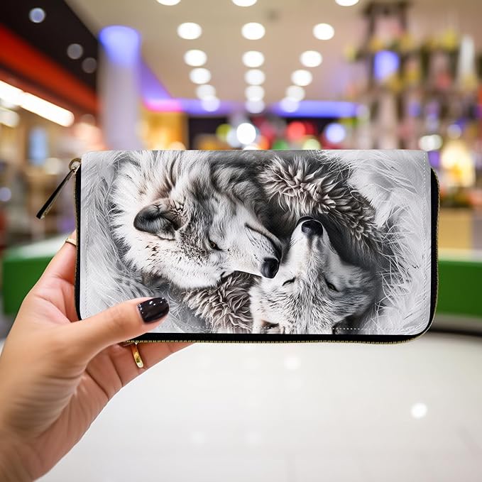 Wallet,Leather Long Wallet Suitable For Ladies And Teenagers - Detachable Wristband + RFID Travel Wallet With Card Slot - Wolves Family - Image 4