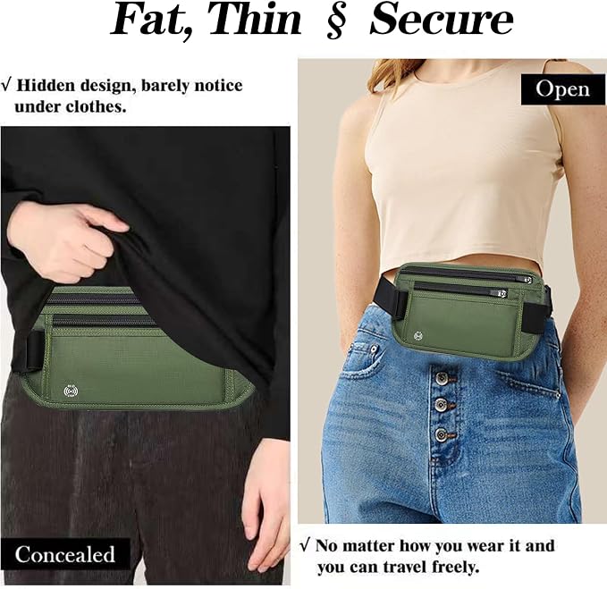 Green Hidden Money Belt for Travel for Men, Waist Wallet Anti Theft, RFID Passport Holder For Travel Men Or Women, Money Pouch, RFID Passport Holder - Image 7