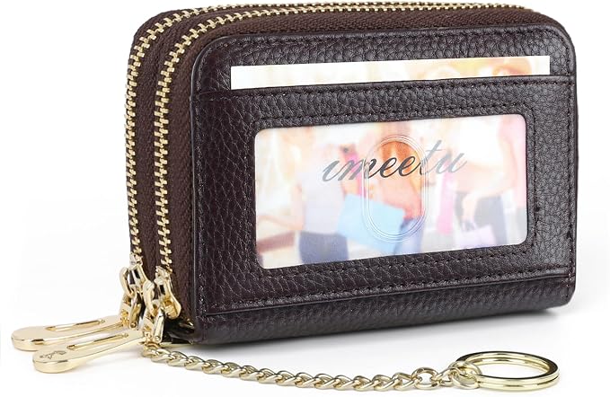 imeetu Rfid Credit Card Holder, Businese Card Case, Wallet for Women Men | Genuine Leather Card Wallet with id Window, Keychain & Double Zipper, Water-resistan Small Wallet with Gift Box, Daily Travel by imeetu