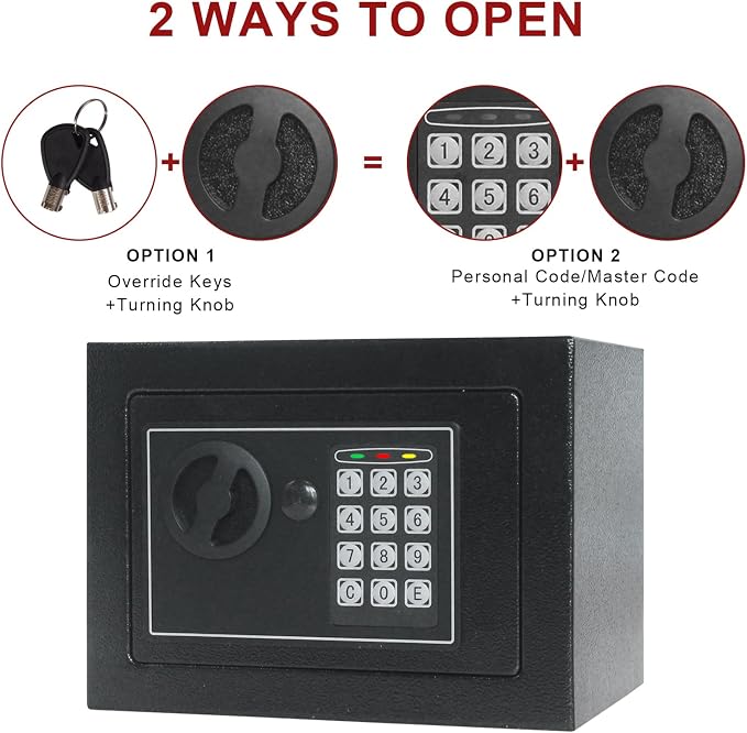 Money Safe Box for Home with 4 LED Color Sensor Light & Fireproof Money Bag, 0.23CUFT, Security Lock Box with Keys & Pass Code, Fireproof Safe with Digital Keypad, 3mm Thickness Door - Image 6