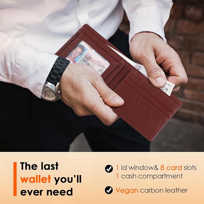 RUNBOX Wallet for Men Slim Leather Bifold RFID Blocking Minimalist Front Pocket Design with Gift Box | Minimalist Front Pocket Design, Holds 8 Cards, RFID Protection, Gifts for Men on Birthdays, Father’s Day, and Christmas - Image 2
