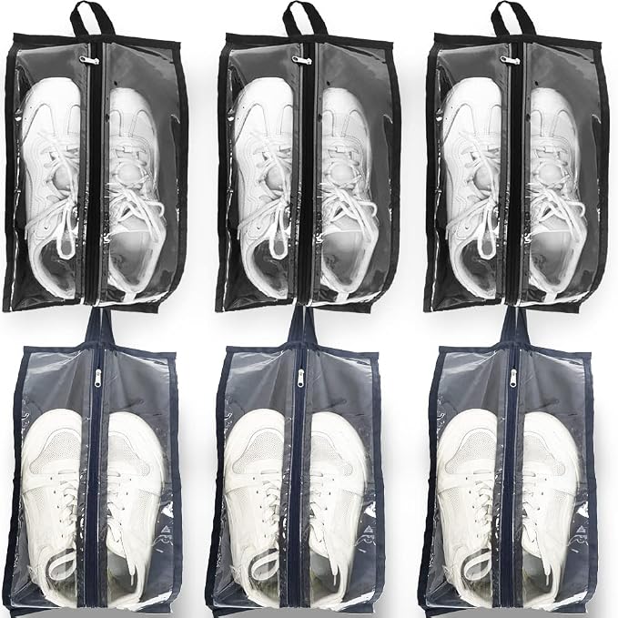 Shoe Bags for Travel 6 Pack Large Multi-color Shoe Pouch for Men Women Waterproof Translucent Portable Shoe Organizer bag with Sturdy Zipper and Handle by JEWYOCO