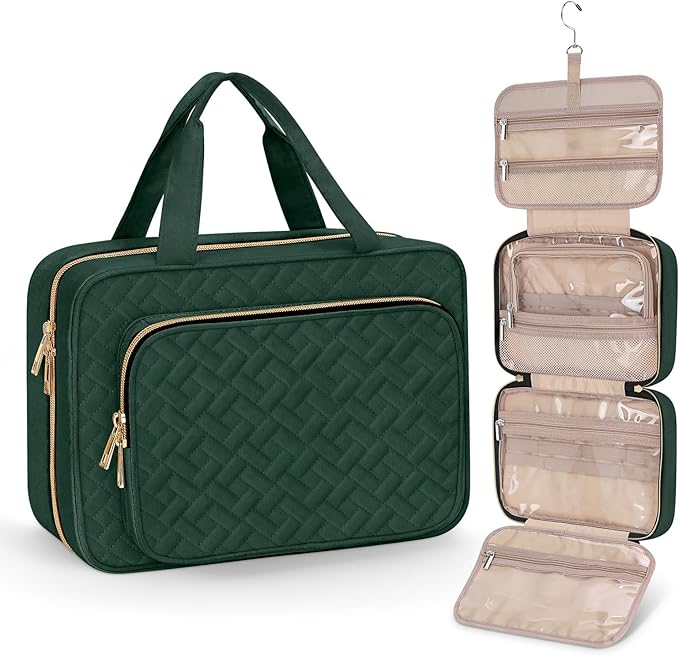 Toiletry Bag for Women, Medium Cosmetic Travel Bag, Hanging Toiletry Bag for Bathroom, Thickened PVC Waterproof Makeup Bag, Toiletries Bag for Travel Business Trips and Camping, Dark Green by Wedama